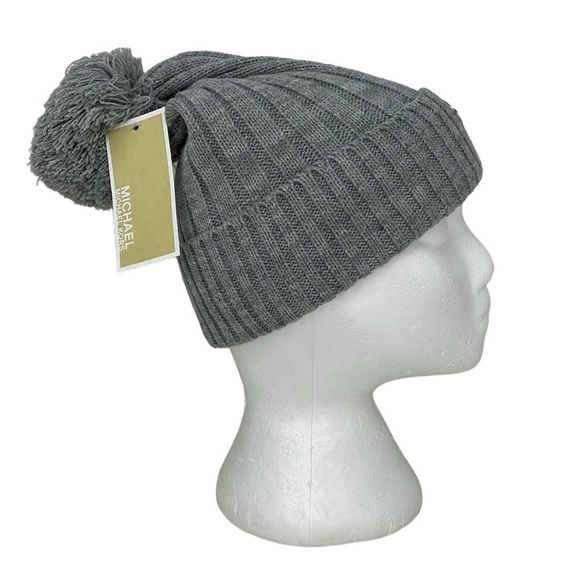 Michael Michael Kors Beanie NWT Grey Knit Hat with Pompom Winter Snow - Picture 1 of 10